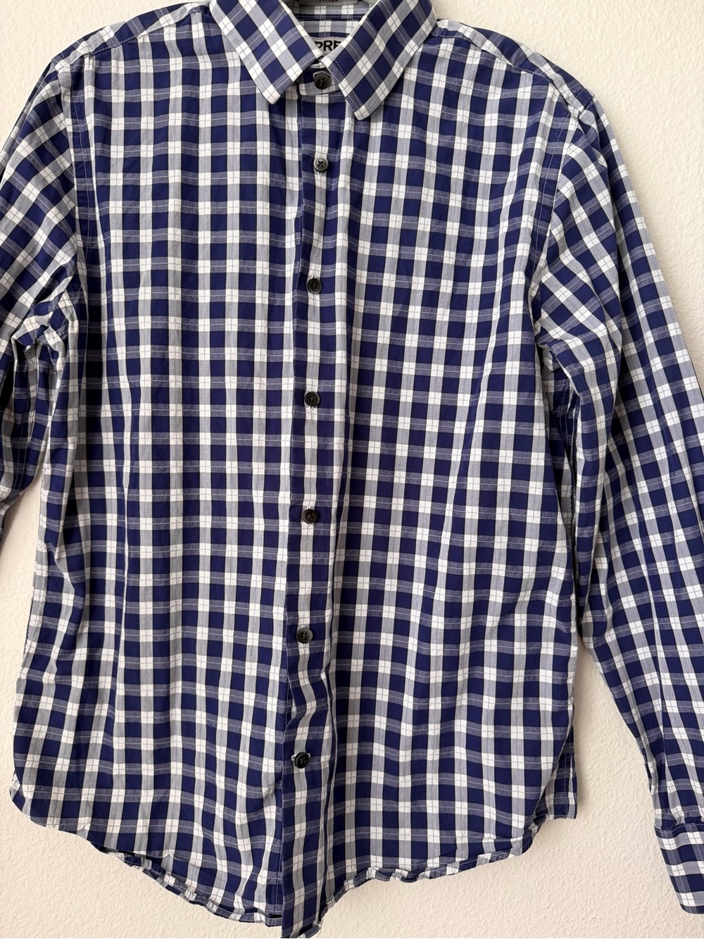 Express Men's Fitted Long Sleeve Button Up Shirt Blue White Gingham Plaid M - Picture 3 of 9